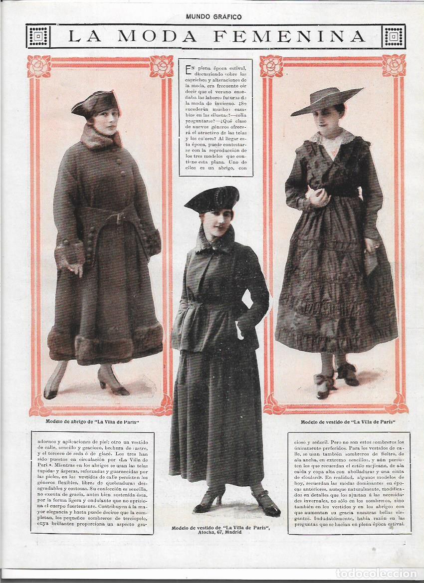 Coleccionismo: A&Ntilde;O 1916 RECORTE PRENSA MODA FEMENINA MUJER ABRIGO VESTIDO MODELO CASA LA VILLA DE PARIS