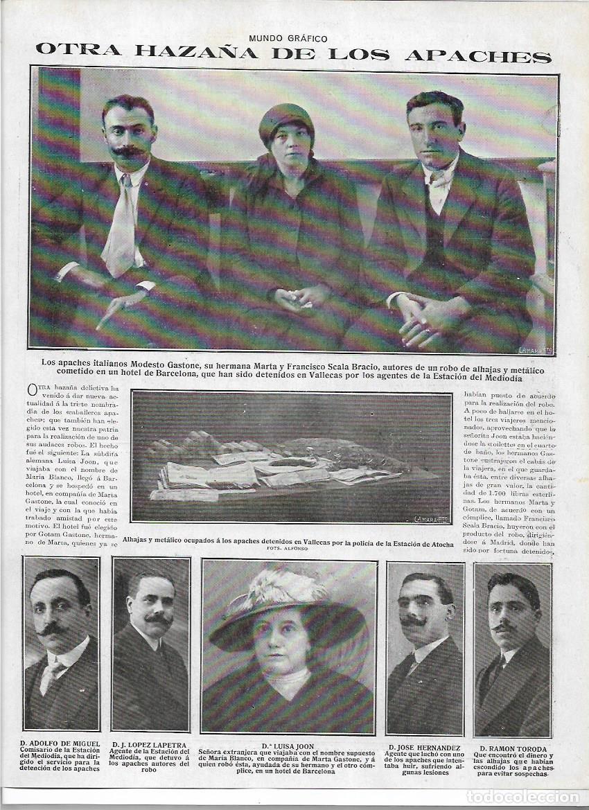Colecionismo: 1916 RECORTE PRENSA LOS APACHES ITALIANOS GASTONE FRANCISCO SCALA ROBO JOYAS DETENIDOS VALLECAS