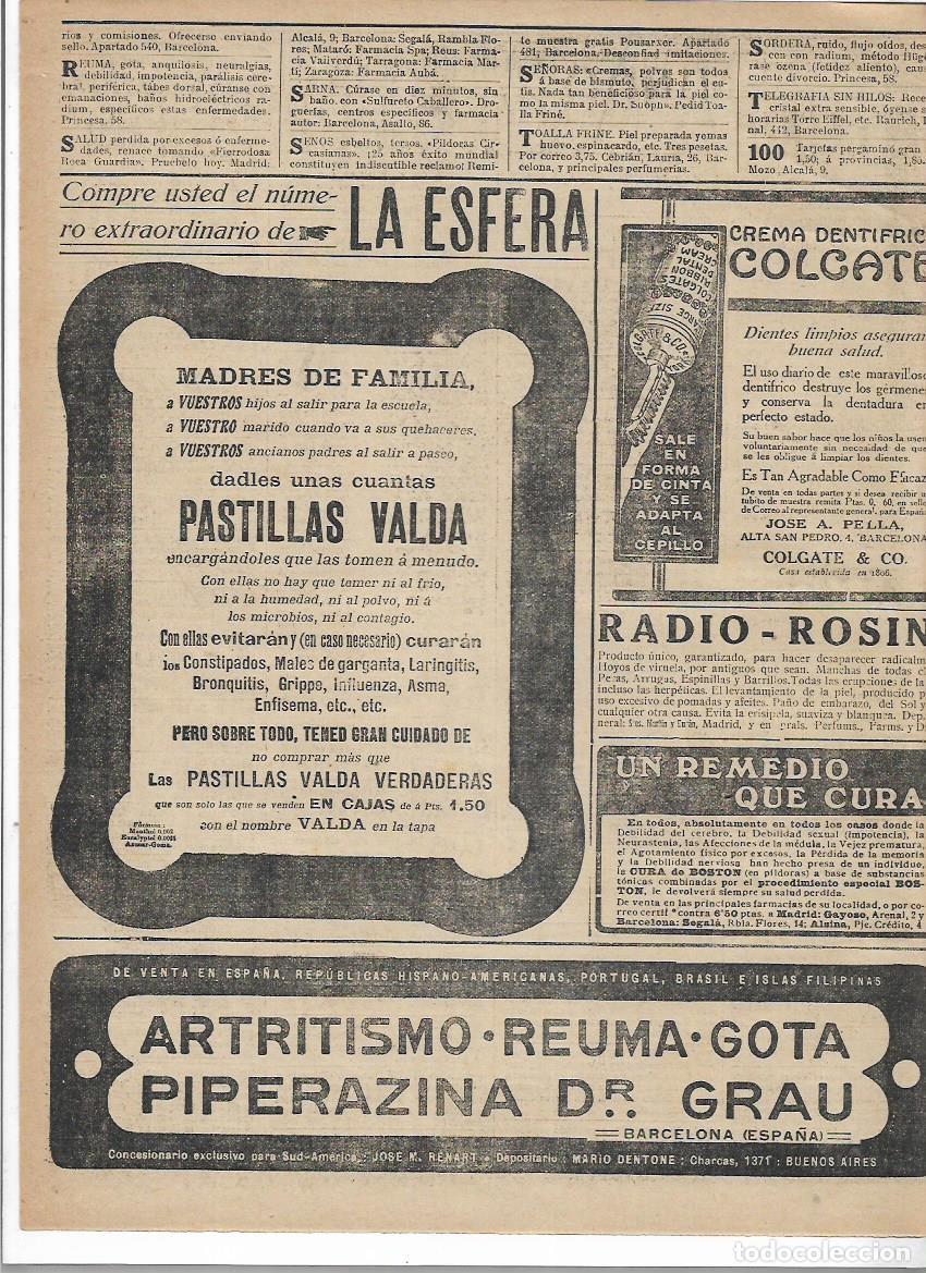 Colecionismo: A&Ntilde;O 1916 RECORTE PRENSA PUBLICIDAD PASTILLAS VALDA MOLESTIAS GARGANTA BRONQUIOS PULMONES