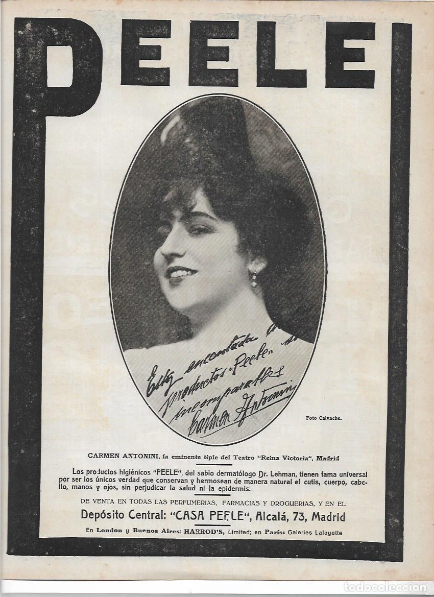 Colecionismo: A&Ntilde;O 1916 RECORTE PRENSA PUBLICIDAD CARMEN ANTONINI ARTISTA AUTOGRAFO PUBLICITANDO CASA PEELE