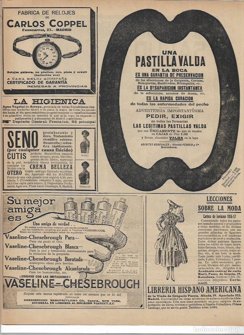 Colecionismo: A&Ntilde;O 1916 RECORTE PRENSA PUBLICIDAD PASTILLAS VALDA MOLESTIAS GARGANTA BRONQUIOS PULMONES