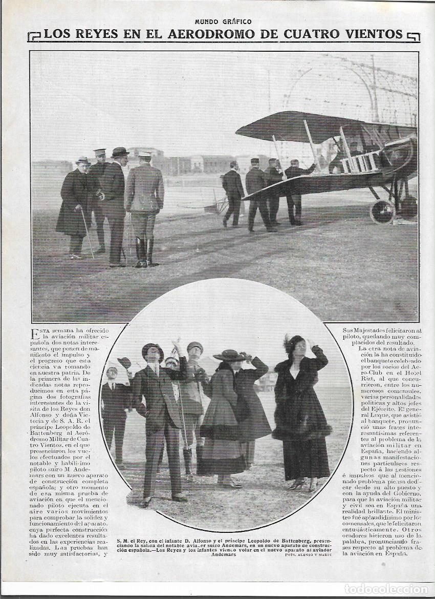 Colecionismo: A&Ntilde;O 1916 RECORTE PRENSA AVIACION MADRID VISITA REYES AEREODROMO CUATRO VIENTOS AVIADOR ANDEMARS