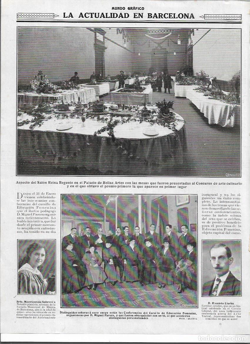 Colecionismo: A&Ntilde;O 1916 RECORTE PRENSA BCNA GASTRONOMIA CONSURSO ARTE CULINARIO PALACIO BELLAS ARTES MESA PREMIO