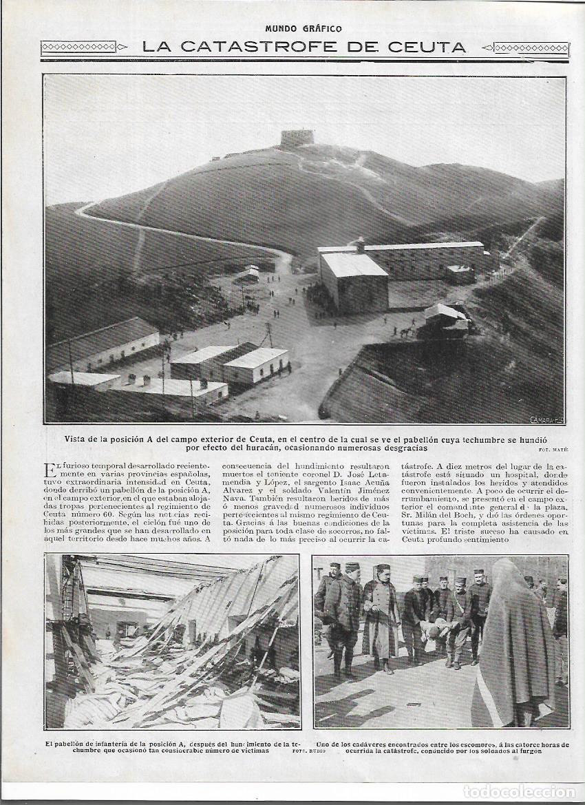 Colecionismo: A&Ntilde;O 1916 RECORTE PRENSA CEUTA CATASTROFE HURACAN HUNDIMIENTO TECHO PABELLON VICTIMAS