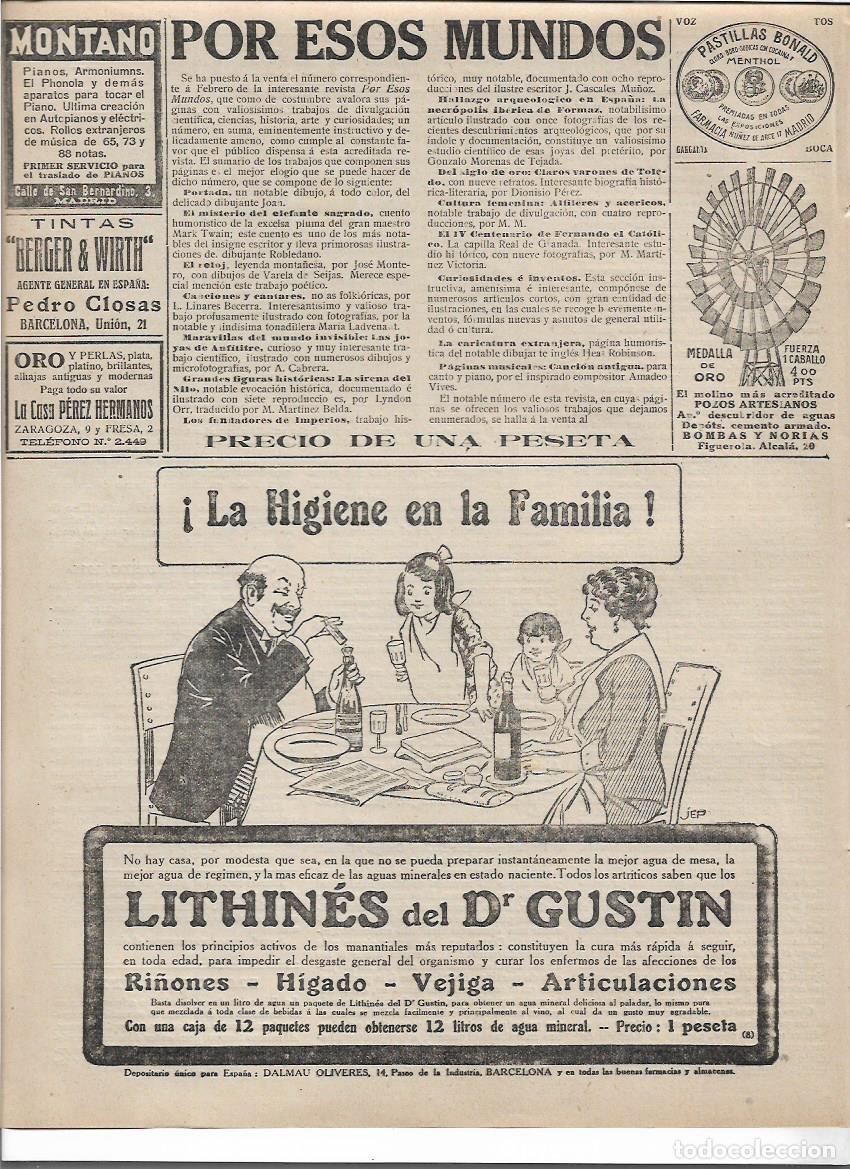 Colecionismo: A&Ntilde;O 1916 RECORTE PRENSA PUBLICIDAD LITHINES DEL DR GUSTIN AGUA MINERAL CURATIVA BEBIDAS