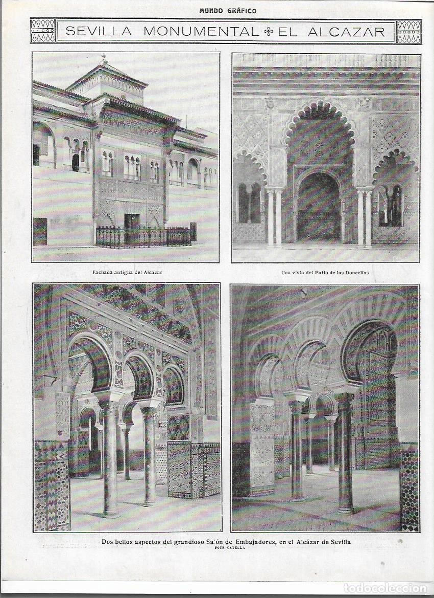 Colecionismo: A&Ntilde;O 1916 RECORTE PRENSA EL ALCAZAR DE SEVILLA SALON EMBAJADORES PATIO DONCELLAS FACHADA ANTIGUA