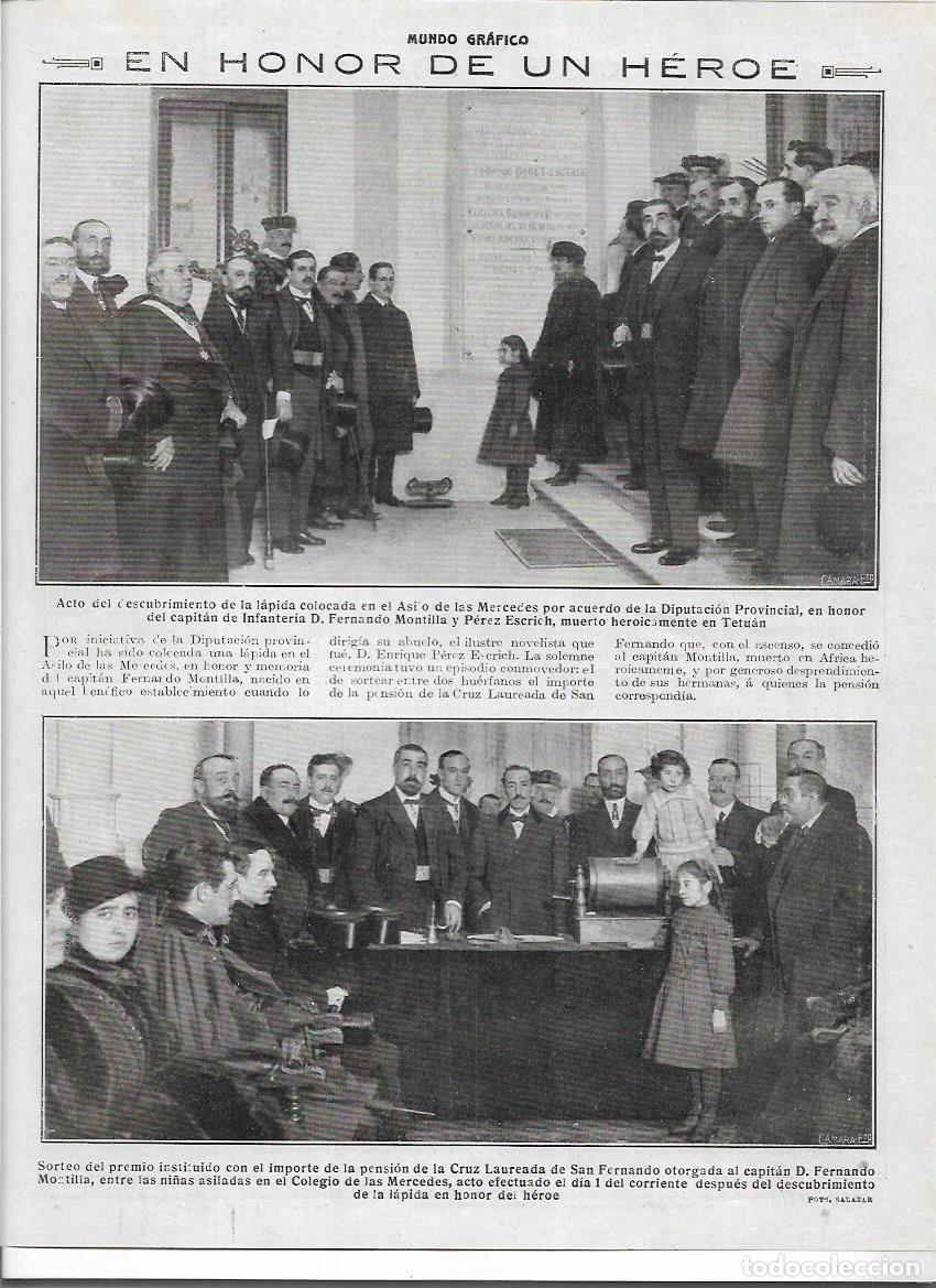 Colecionismo: A&Ntilde;O 1916 RECORTE PRENSA MADRID ASILO DE LAS MERCEDES LAPIDA HOMENAJE FERNANDO MONTILLA PEREZ ESCRICH