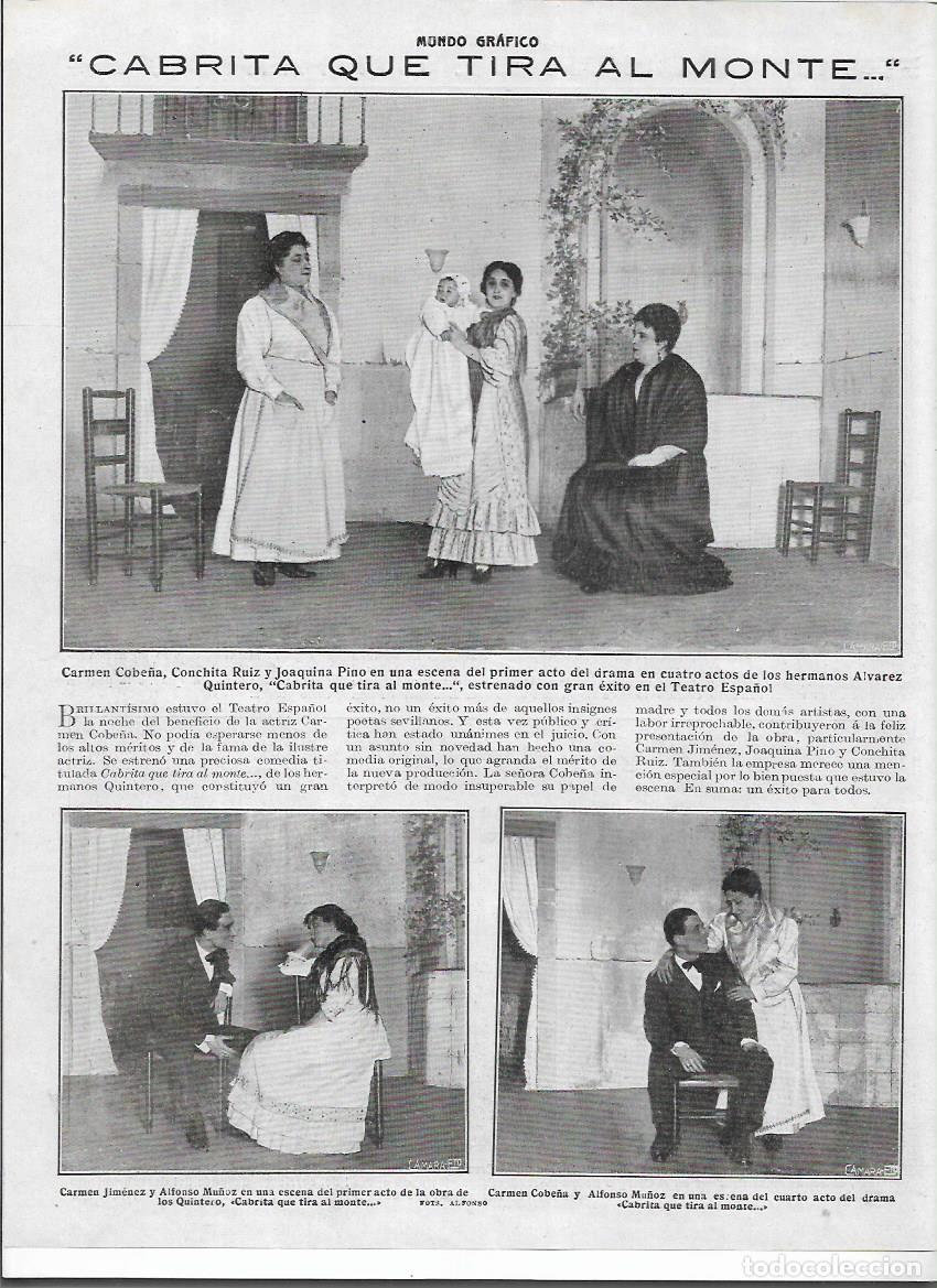 Collecting paper: 1916 RECORTE PRENSA TEATRO ESPA&Ntilde;OL EXITO OBRA CABRITA QUE TIRA AL MONTE CARMEN COBE&Ntilde;A ALFONSO MU&Ntilde;OZ