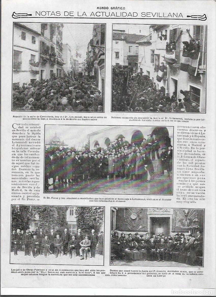 Colecionismo: A&Ntilde;O 1916 RECORTE PRENSA SEVILLA CALLE LA CORREDURIA HOMENAJE A LETAMENDI LAPIDA