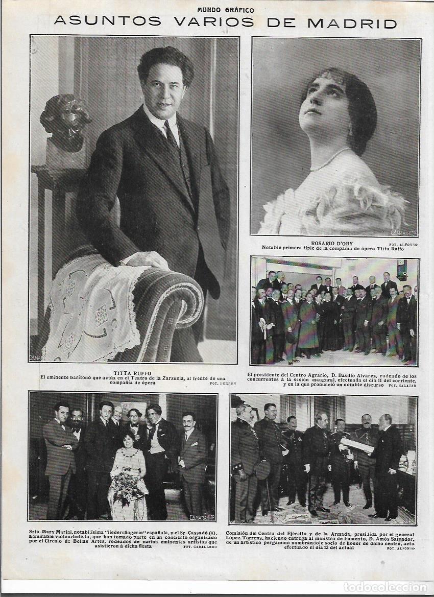 Colecionismo: A&Ntilde;O 1916 RECORTE PRENSA TITTA RUFFO BARITONO ARTISTA OPERA TEATRO DE LA ZARZUELA ROSARIO D'ORY
