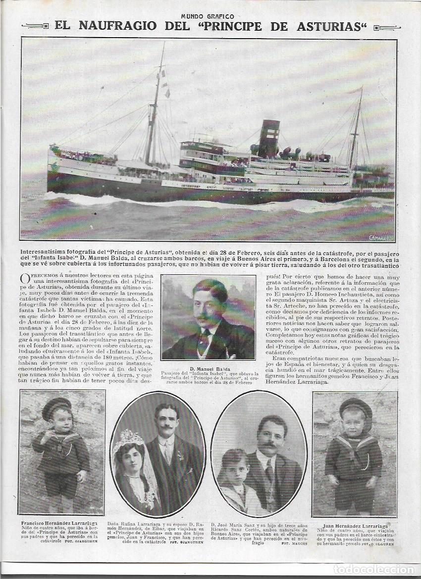 Collecting paper: 1916 RECORTE PRENSA NAUFRAGIO BARCO PRINCIPE DE ASTURIAS FOTO MANUEL BALDA PASAJERO INFANTA ISABEL