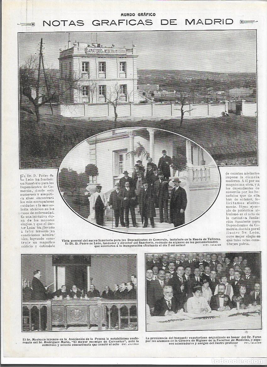 Sammelleidenschaft Papier: 1916 RECORTE PRENSA MADRID INAUGURACION SANATORIO PARA LOS DEPENDIENTES DEL COMERCIO RONDA VALLECAS