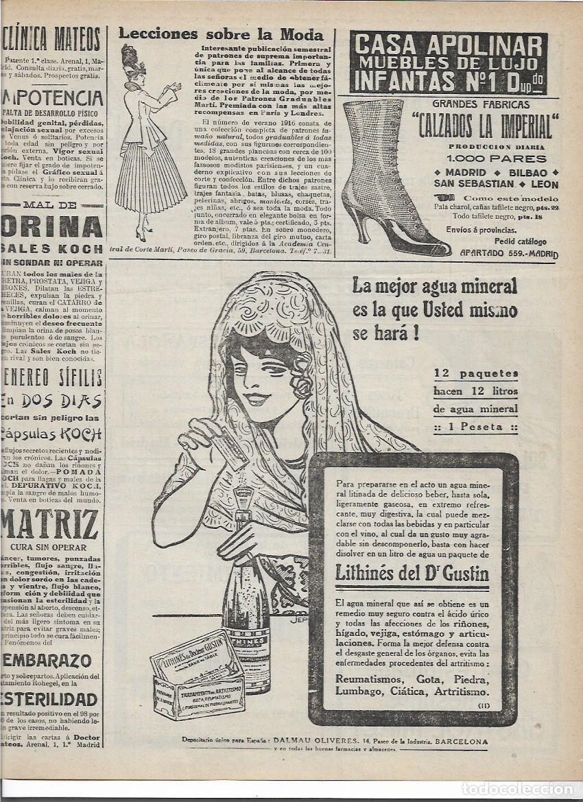 Sammelleidenschaft Papier: A&Ntilde;O 1916 RECORTE PRENSA PUBLICIDAD LITHINES DEL DR GUSTIN AGUA MINERAL CURATIVA BEBIDAS