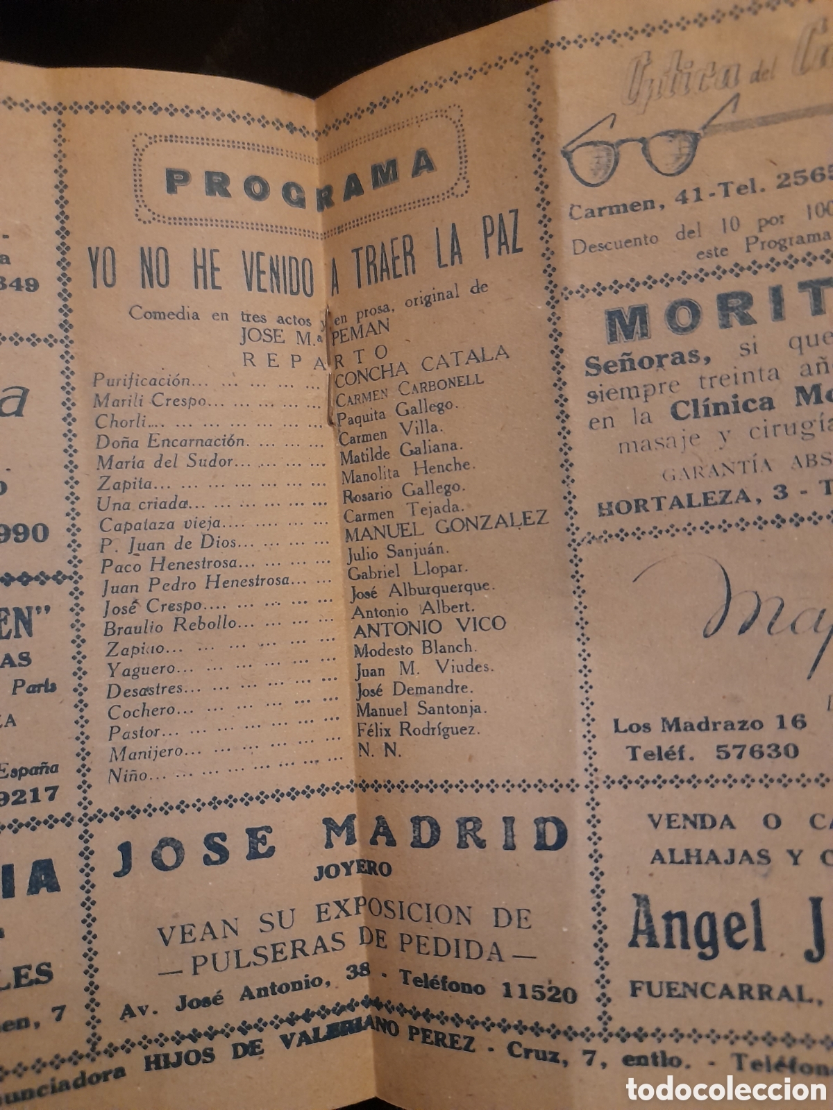 Collezionismo: Antiguo programa del Teatro de la Zarzuela, Yo no he venido a Traer la Paz