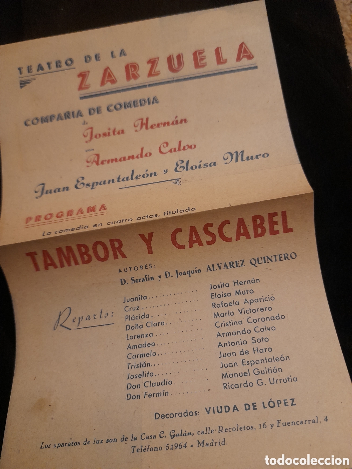 Collezionismo: Antiguo programa del Teatro de la Zarzuela, Tambor y Cascabel