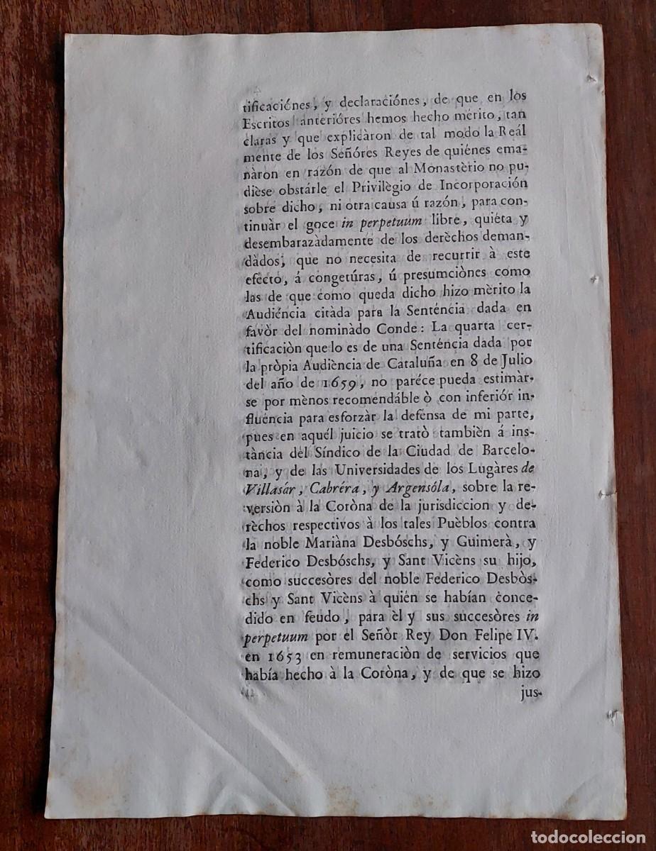 Coleccionismo: POBLET MENARGUENS 1790 PLEITO - Foto 2