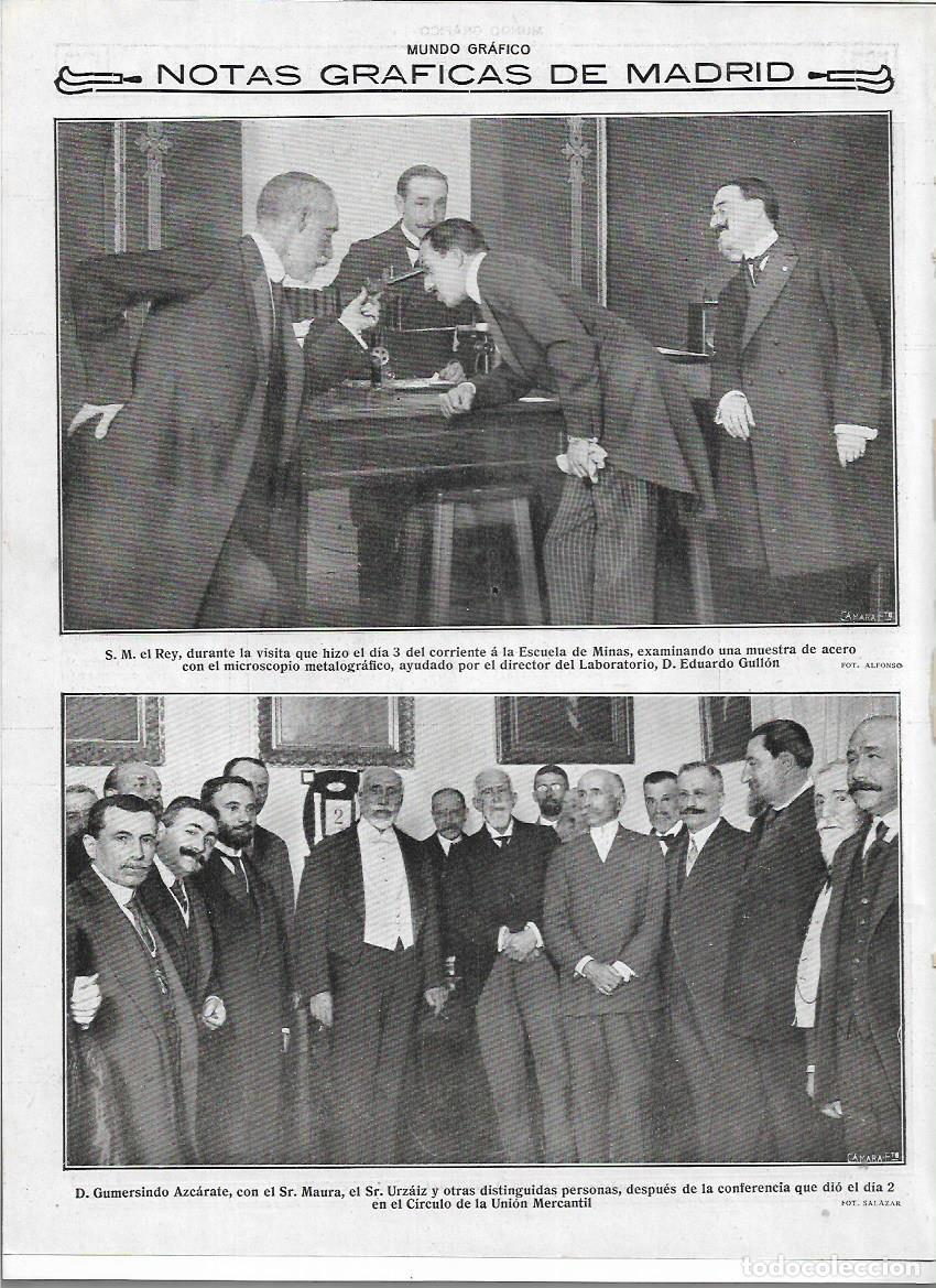 Collecting paper: A&Ntilde;O 1916 RECORTE PRENSA MADRID VISITA DEL REY A LA ESCUELA DE MINAS MICROSCOPIO METALOGRAFICO ACERO