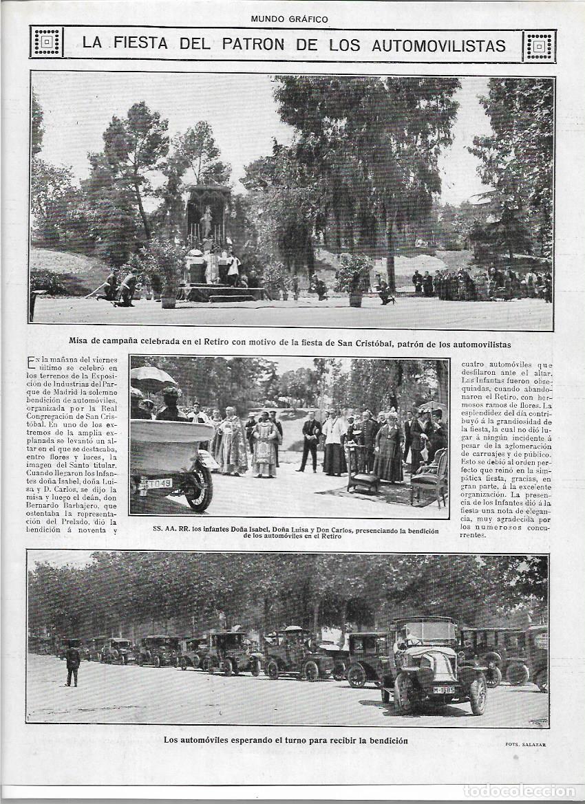 Collecting paper: A&Ntilde;O 1916 RECORTE PRENSA MADRID FIESTA SAN CRISTOBAL BENDICION COCHES AUTOMOVIL EL RETIRO