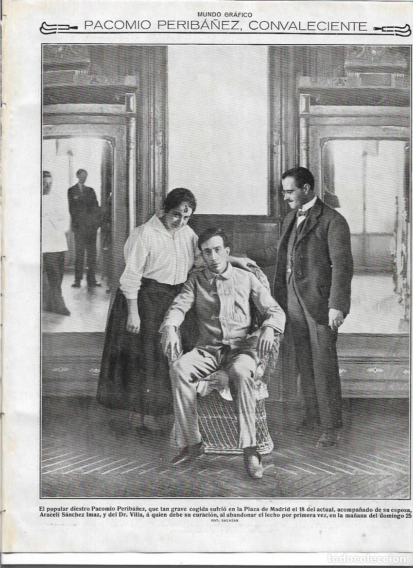 Sammelleidenschaft Papier: 1916 RECORTE PRENSA TORERO PACOMIO PERIBA&Ntilde;EZ CONVALECIENTE DESPUES GRAVE COGIDA PLAZA TOROS MADRID