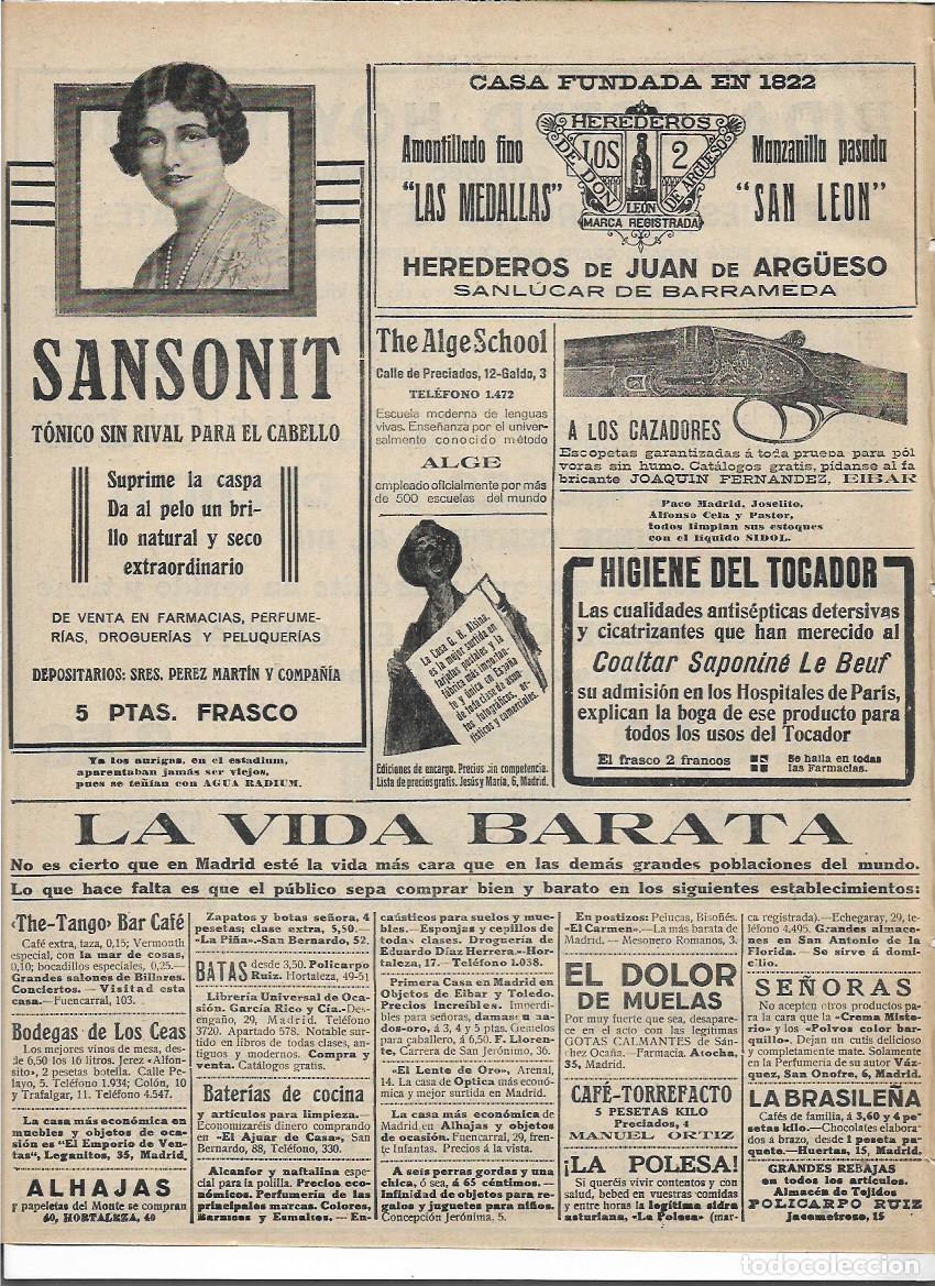 Collezionismo: A&Ntilde;O 1916 RECORTE PRENS PUBLICIDAD LAS MEDALLAS SAN LEON HEREDEROS JUAN DE ARGUESO SANLUCAR BARRAMEDA