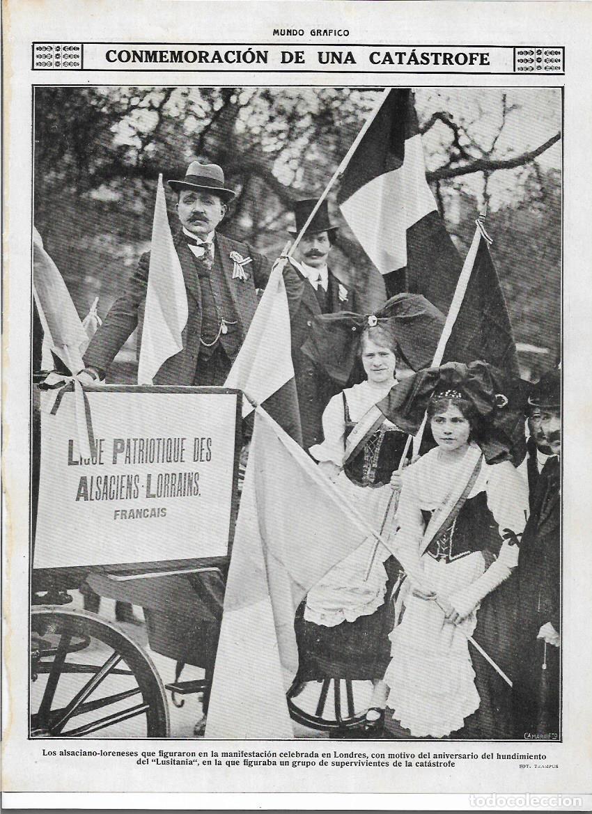 Sammelleidenschaft Papier: 1916 RECORTE PRENSA LONDRES CONMEMORACION CATASTROFE HUNDIMIENTO LUSITANIA ASISTENCIA SUPERVIVIENTES