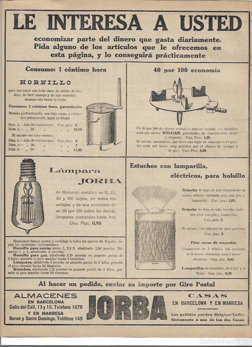 Sammelleidenschaft Papier: A&Ntilde;O 1916 RECORTE PRENSA PUBLICIDAD ALMACENES JORBA HORNILLO LAMPARA JORBA ESTUCHE ELECTRICO BOLSILLO