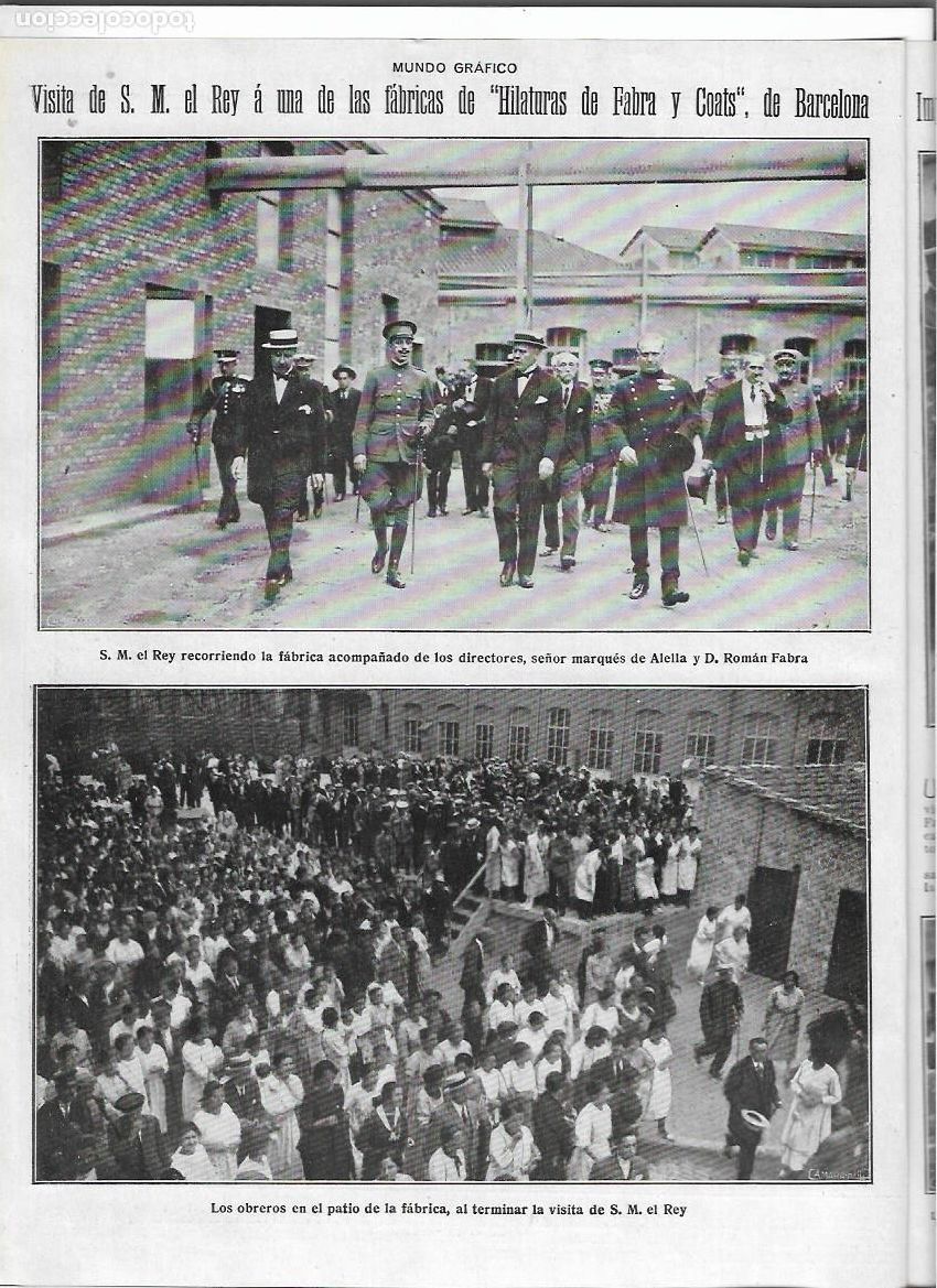 Collecting paper: A&Ntilde;O 1920 RECORTE PRENS BARCELONA VISITA REY FABRICA FABRA Y COATS OBREROS MARQUES ALELLA ROMAN FABRA