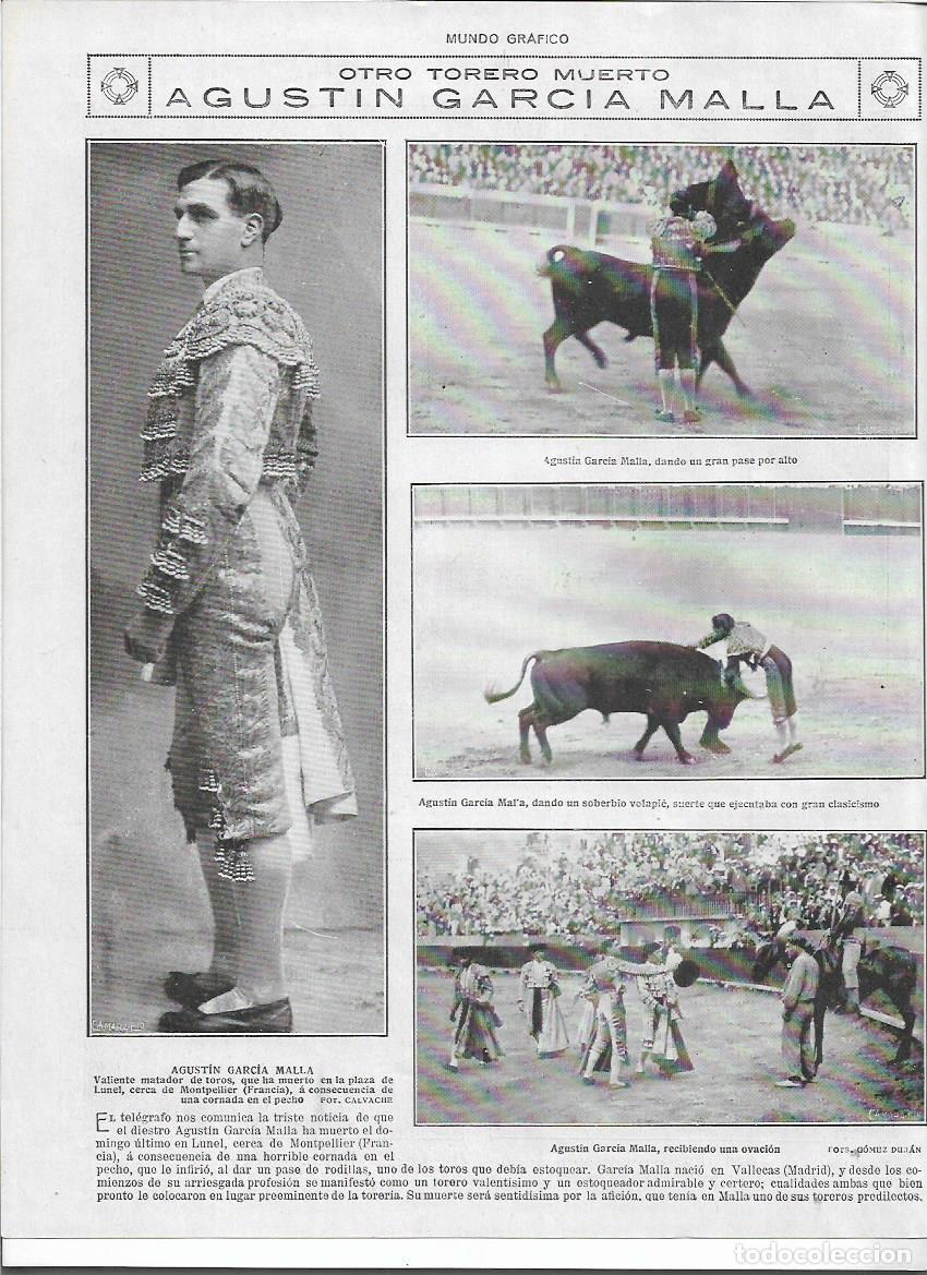 Coleccionismo: A&Ntilde;O 1920 RECORTE PRENS MUERTE TORERO AGUSTIN GARCIA MALLA PLAZA DE LUNEL TOROS VOLAPIE FAENA CORRIDA