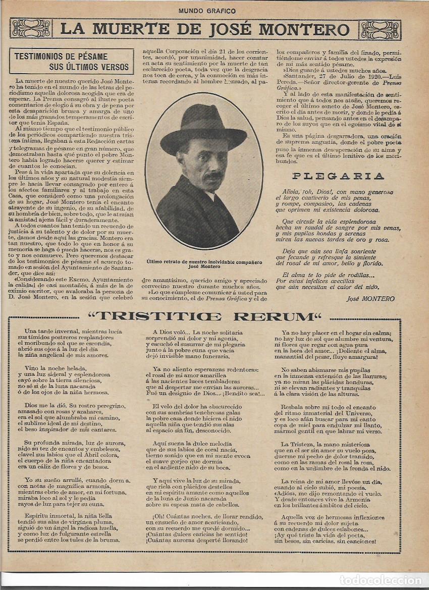 Sammelleidenschaft Papier: A&Ntilde;O 1920 RECORTE PRENSA POESIA MUERTE DEL POETA JOSE MONTERO TRISTITIGE RERUM PLEGARIA