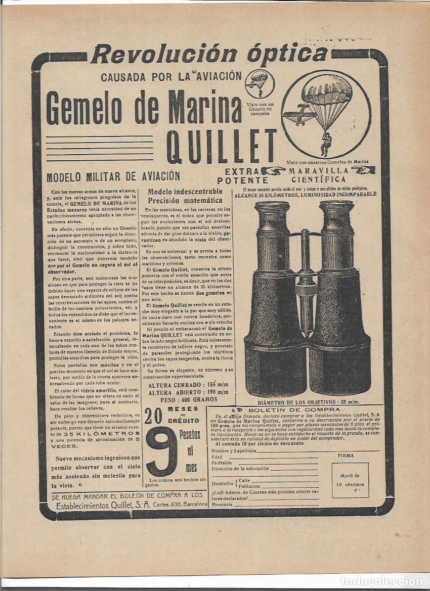 Sammelleidenschaft Papier: A&Ntilde;O 1920 RECORTE PRENSA PUBLICIDAD GEMELO DE MARINA QUILLET PRISMATICOS ESTABLECIMIENTOS QUILLET