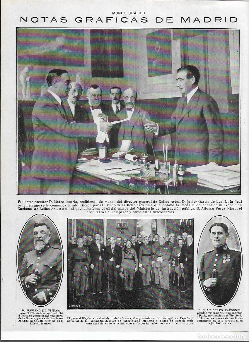 Coleccionismo: 1920 RECORTE PRENSA MATEO INURRIA RECIBE ADQUISICION DE SU ESCULTURA MEDALLA HONOR POR EL ESTADO