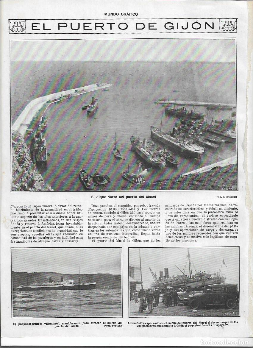 Colecionismo: A&Ntilde;O 1920 RECORTE PRENSA EL PUERTO DE GIJON DIQUE NORTE PUERTO DEL MUSEL EMBARQUE AUTOMOVILES