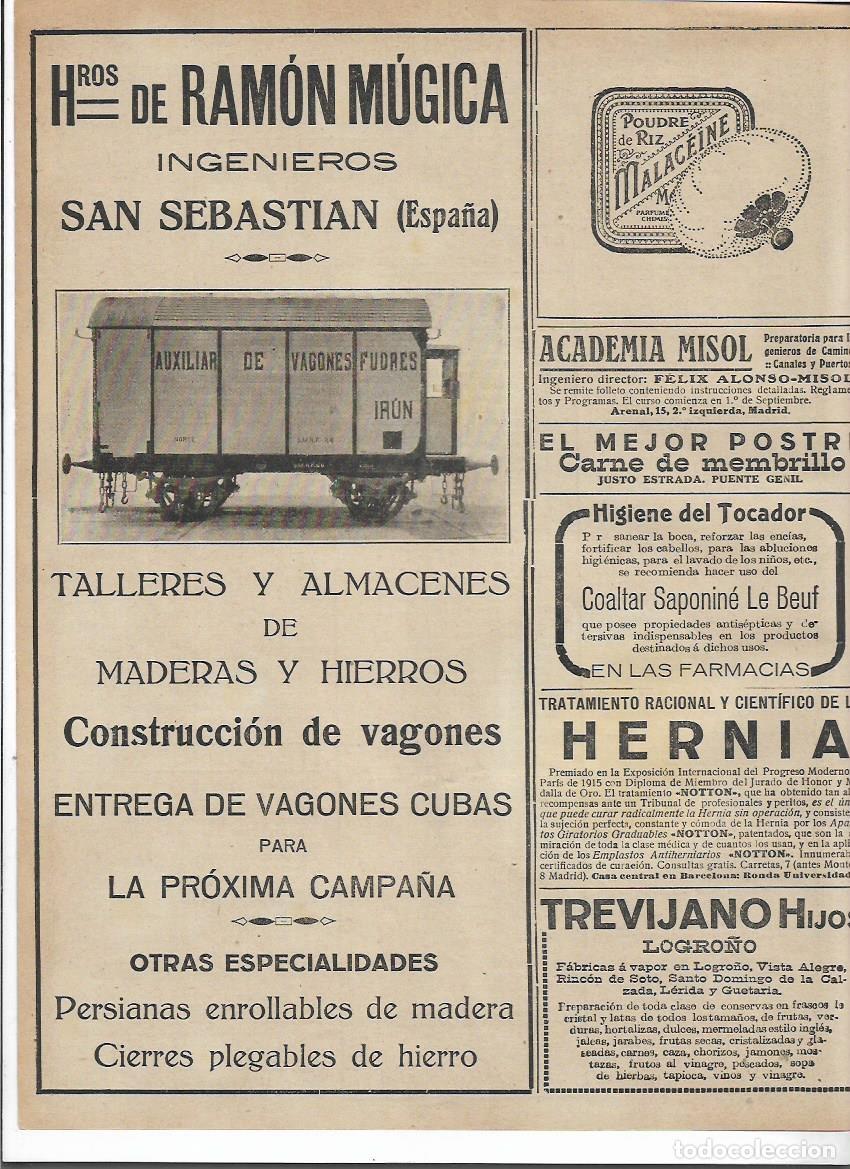 Colecionismo: A&Ntilde;O 1920 RECORTE PRENSA PUBLICIDAD RAMON MUGICA INGENIEROS SAN SEBASTIAN CONSTRUCCION VAGONES