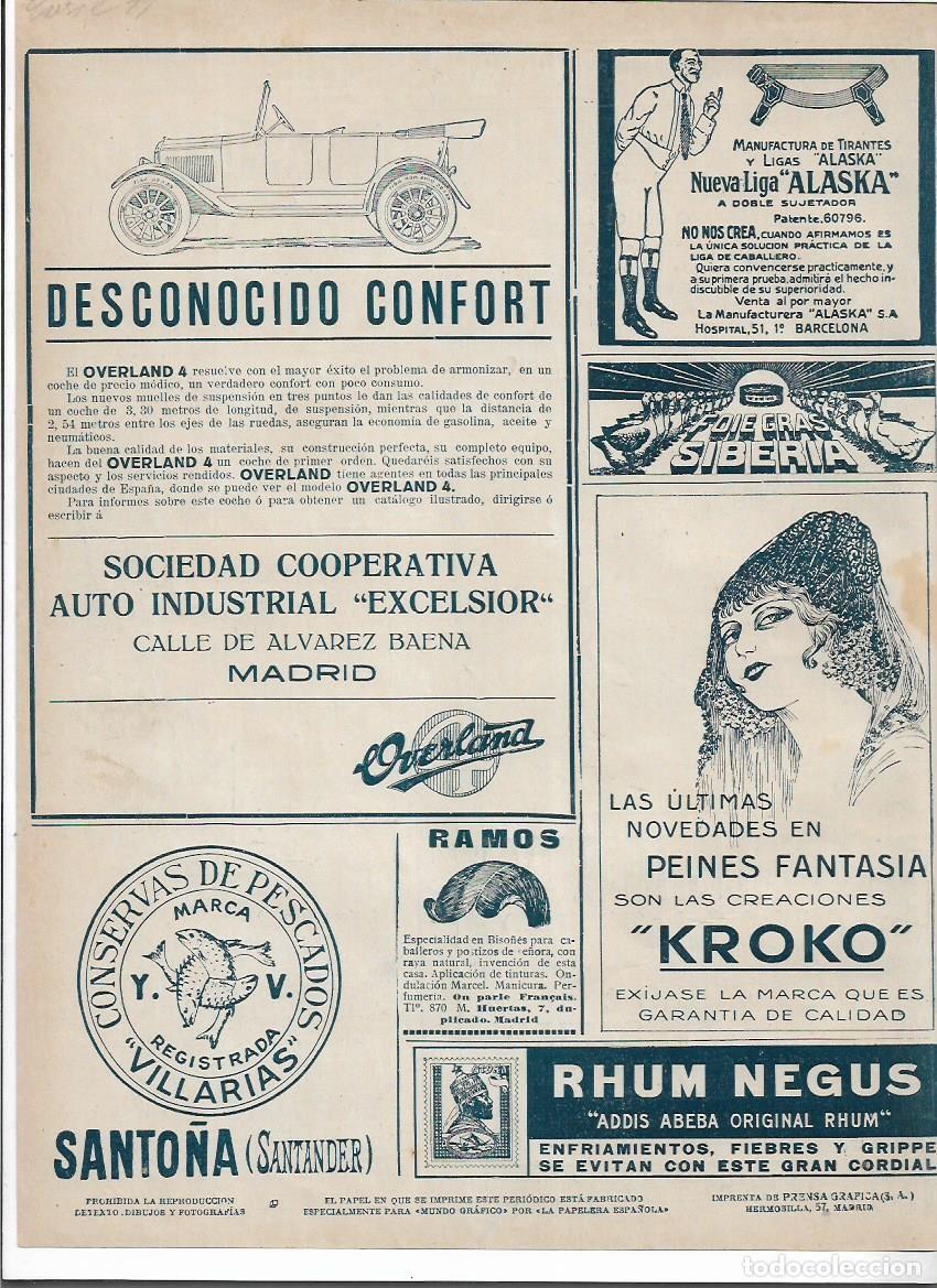Collecting paper: A&Ntilde;O 1920 RECORTE PRENSA PUBLICIDAD OVERLAND 4 COCHE AUTOMOVIL SOCIEDAD COOPERATIVA ESCELSIOR AUTO