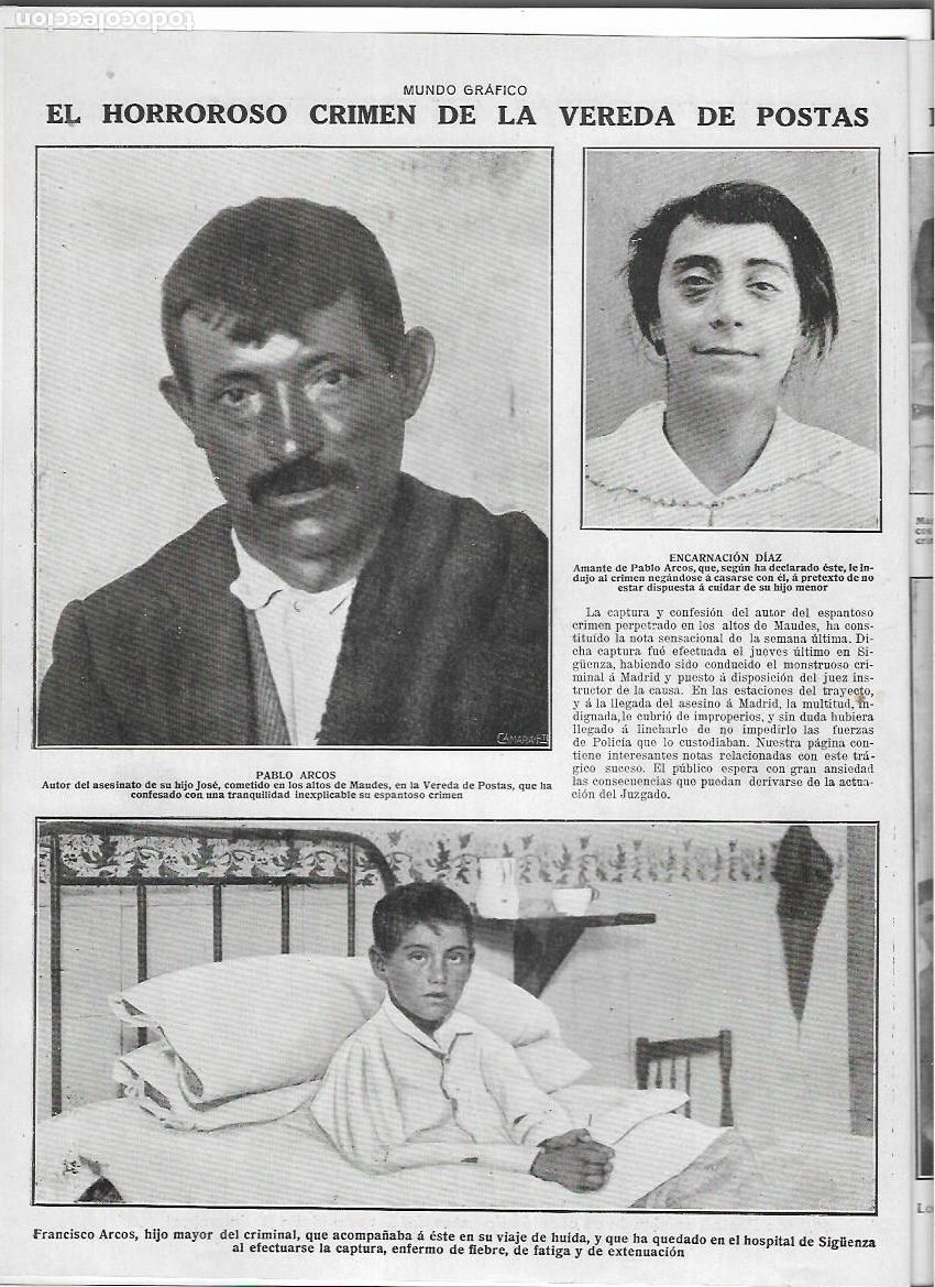 Coleccionismo: 1920 RECORTE PRENSA VEREDA DE POSTAS CRIMEN ASESINATO PABLO ARCOS ENCARNACION DIAZ HOSPITAL SIGUENZA