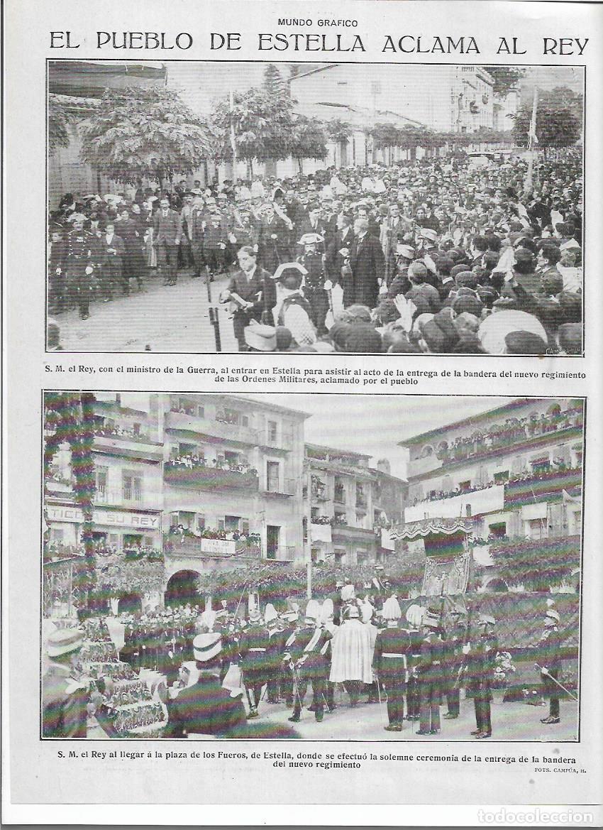 Collecting paper: 1920 RECORTE PRENSA ESTELLA VISITA REY ENTREGA BANDERA REGIMIENTO DE ORDENES MILITARES PLAZA FOROS