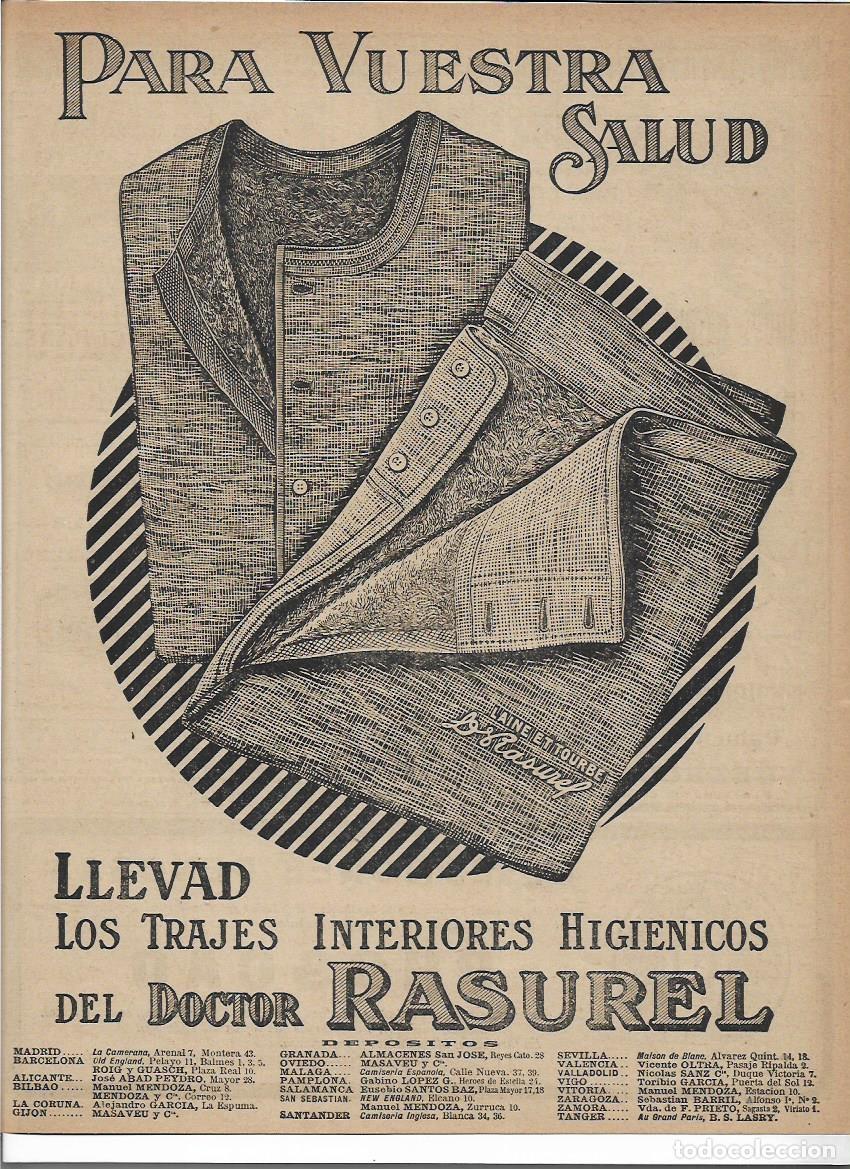 Colecionismo: A&Ntilde;O 1920 RECORTE PRENSA PUBLICIDAD RASUREL ROPA INTERIOR TRAJES INTERIORES HIGIENICOS
