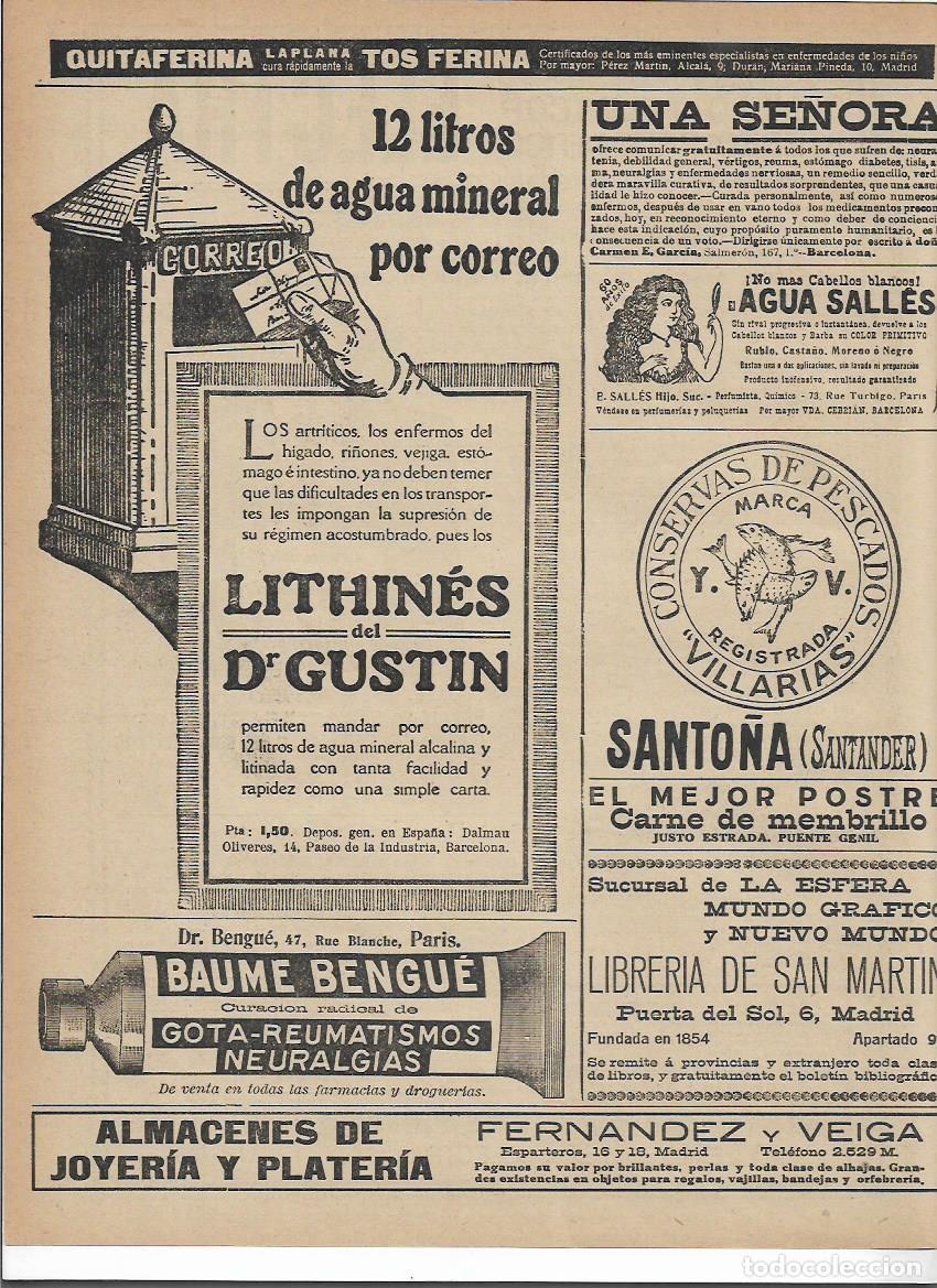 Coleccionismo: A&Ntilde;O 1920 RECORTE PRENSA PUBLICIDAD LITHINES DOCTOR DR GUSTIN AGUA MINERAL HIGADO RI&Ntilde;ONES