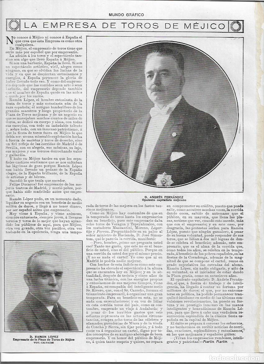 Colecionismo: A&Ntilde;O 1920 RECORTE PRENSA EMPRESA DE TOROS DE MEJICO ANDRES FERNANDEZ RAMON LOPEZ EXITO TAUROMAQUIA