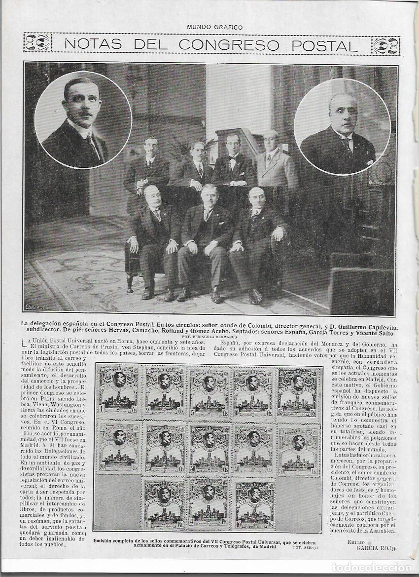 Colecionismo: A&Ntilde;O 1920 RECORTE PRENSA CONGRESO POSTAL CORREOS DELEGACION ESPA&Ntilde;OLA EMISION SELLOS FILATELIA