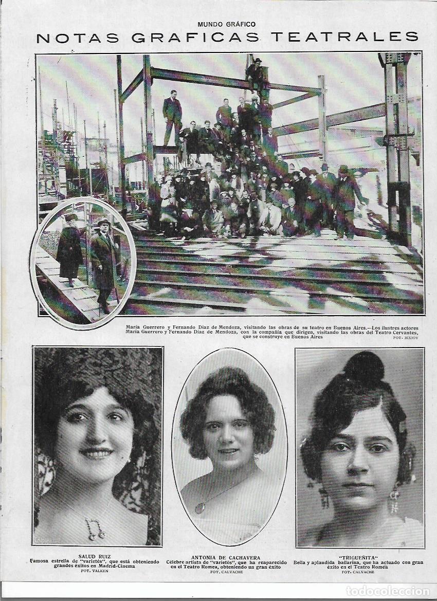 Colecionismo: A&Ntilde;O 1920 RECORTE PRENSA MARIA GUERRERO FERNANDO DIAZ VISITA OBRAS DE SU TEATRO EN BUENOS AIRES