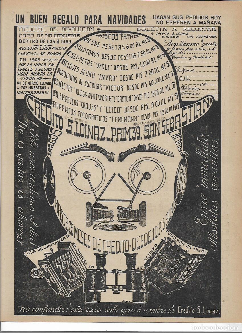 Colecionismo: A&Ntilde;O 1920 RECORTE PRENSA PUBLICIDAD CREDITO LOINAZ COMPRAS DE NAVIDAD SAN SEBASTIAN