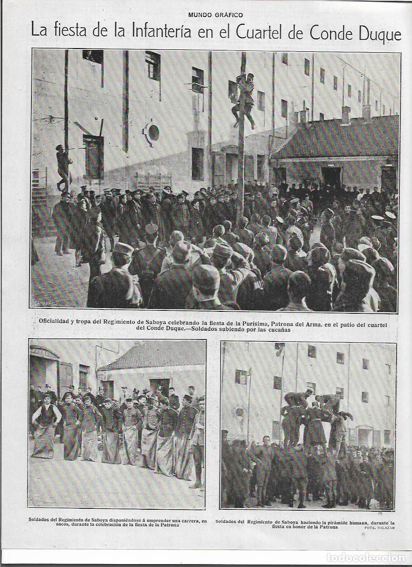 Coleccionismo: A&Ntilde;O 1920 RECORTE PRENSA CUARTEL DE CONDE DUQUE EJERCITO FIESTA INFANTERIA CUCA&Ntilde;AS CARRERA SACOS