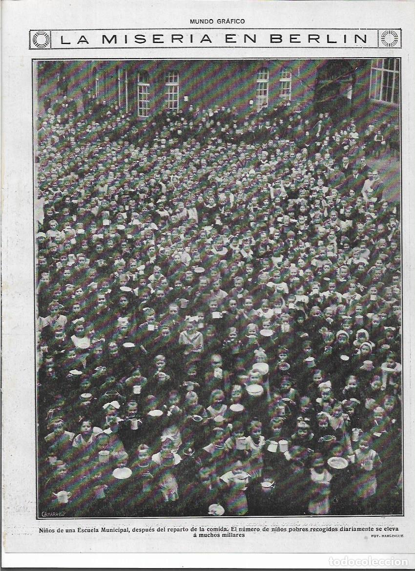 Sammelleidenschaft Papier: A&Ntilde;O 1920 RECORTE PRENSA BERLIN MISERIA REPARTO COMIDA A NI&Ntilde;OS POBRES ESCUELA MUNICIPAL