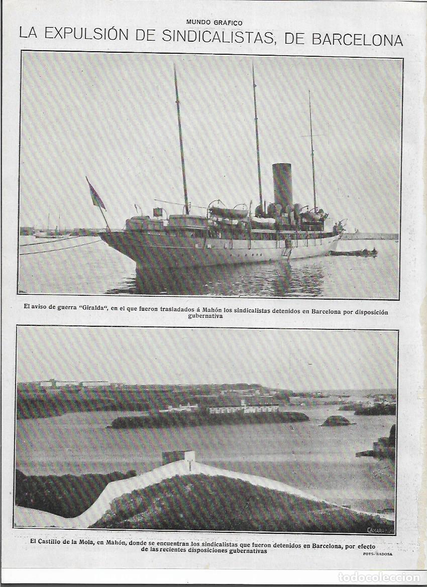 Sammelleidenschaft Papier: A&Ntilde;O 1920 RECORTE PRENSA BARCELONA EXPULSION DEPORTACION SINDICALISTAS CASTILLO LA MOLA MAHON MENORCA