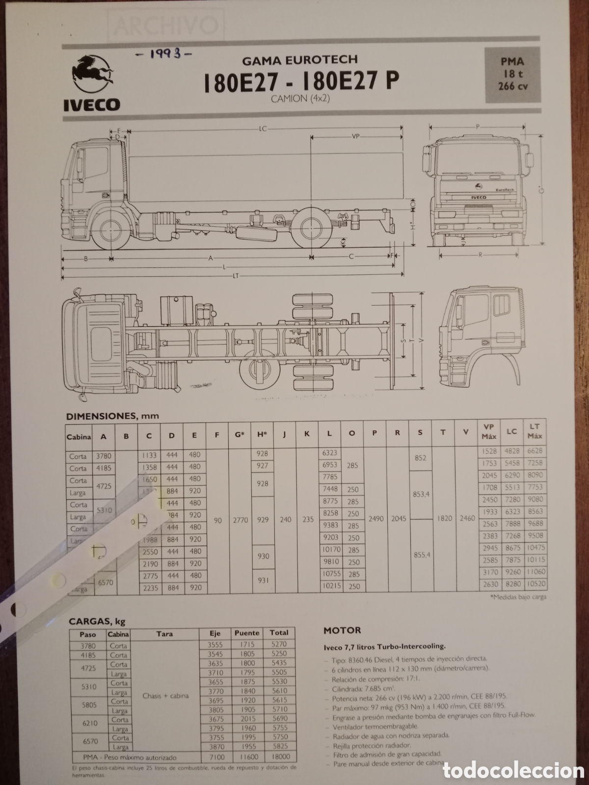 Coleccionismo: Ficha t&eacute;cnica cami&oacute;n Iveco Pegaso eurotech 180E27