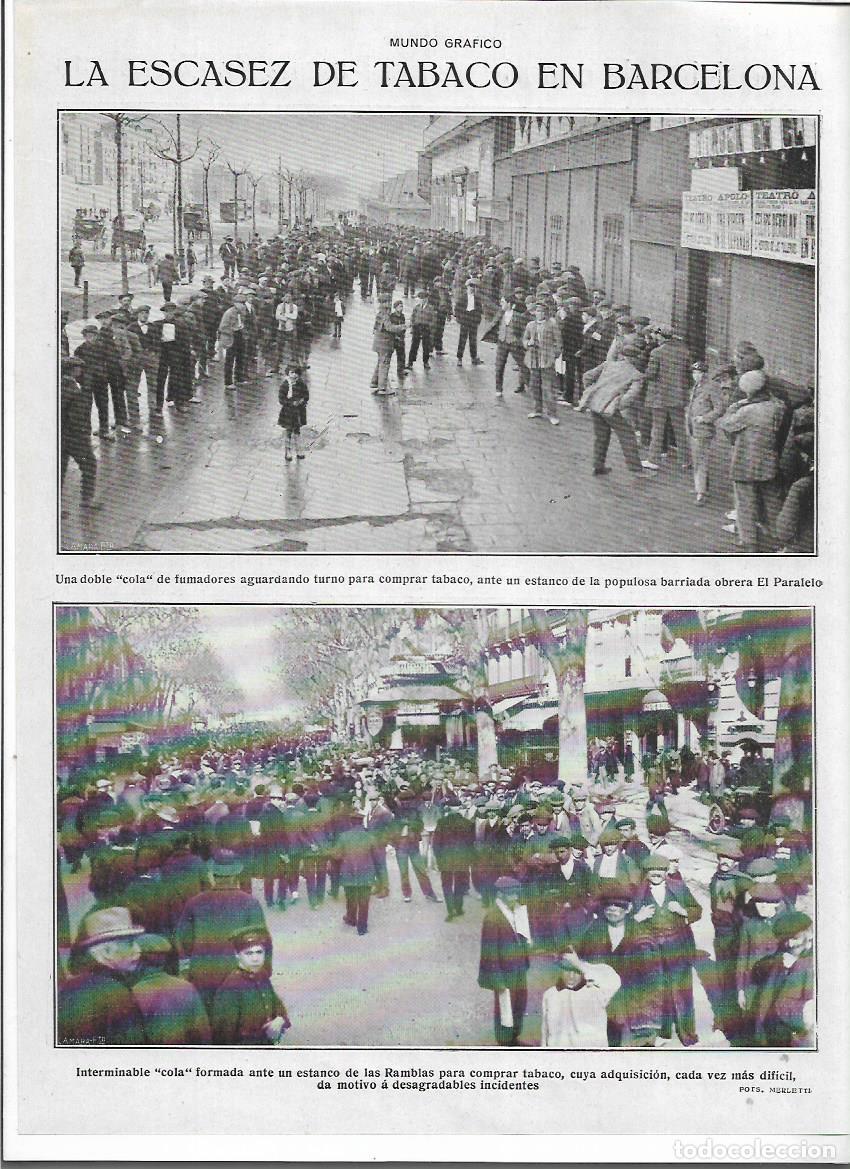 Coleccionismo: A&Ntilde;O 1920 RECORTE PRENSA BARCELONA ESCASEZ DE TABACO DOBLE COLA ESTANCO DEL PARALELO LAS RAMBLAS
