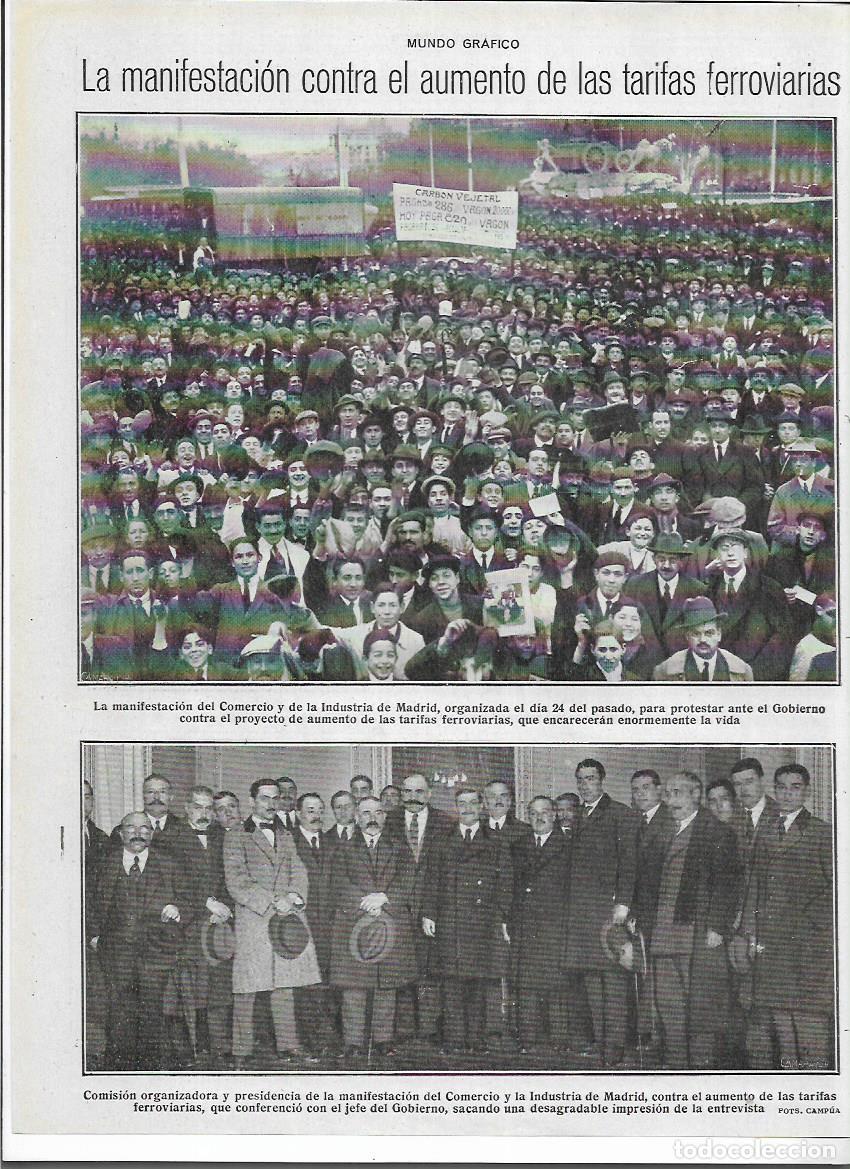 Colecionismo: 1920 RECORTE PRENSA MADRID MANIFESTACION DEL COMERCIO INDUSTRIA CONTRA AUMENTO TARIFAS FERROCARRIL