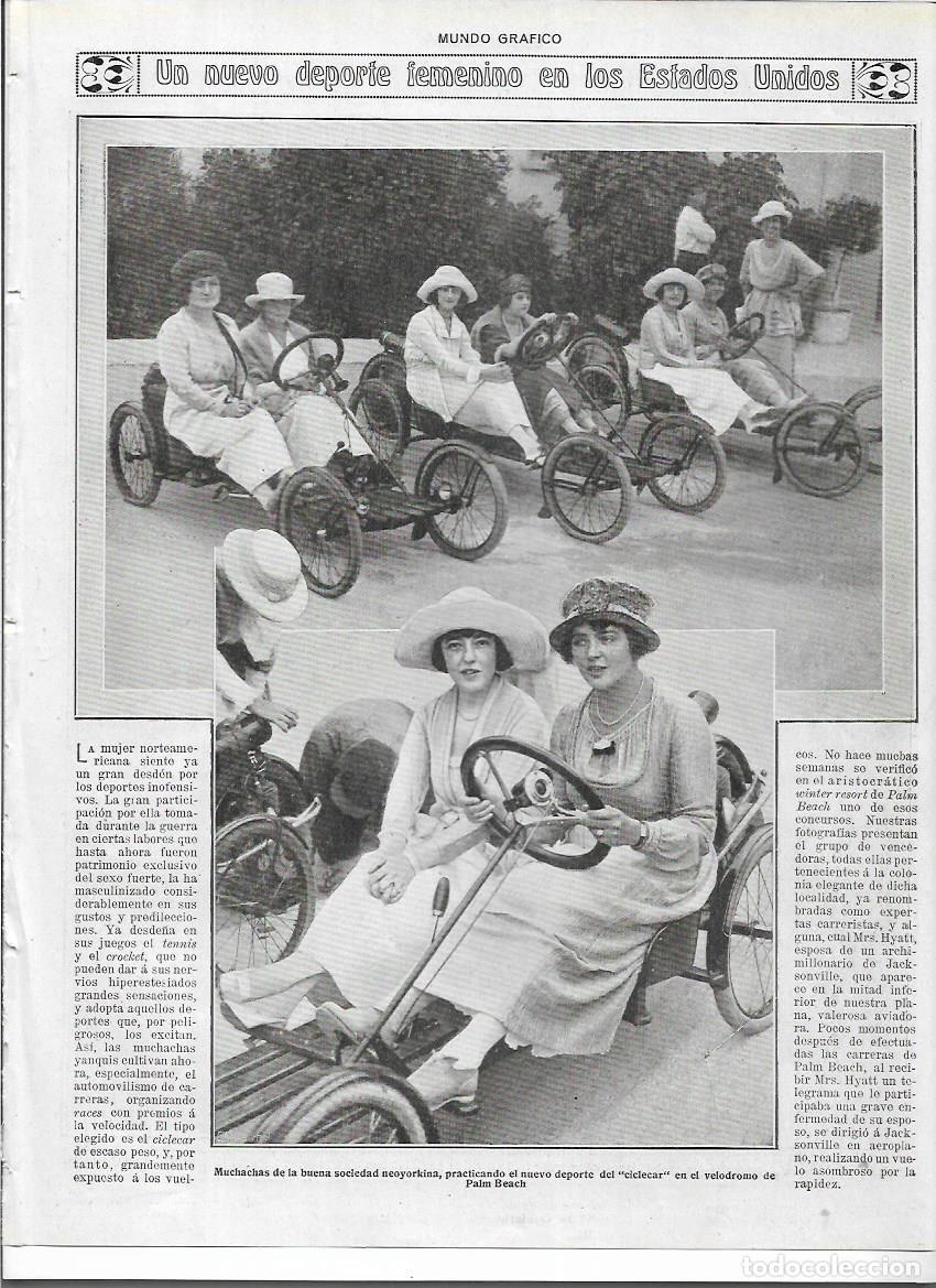 Colecionismo: A&Ntilde;O 1920 RECORTE PRENSA ESTADOS UNIDOS NUEVO DEPORTE FEMENINO CICLECAR VELODROMO PALM BEACH COCHES