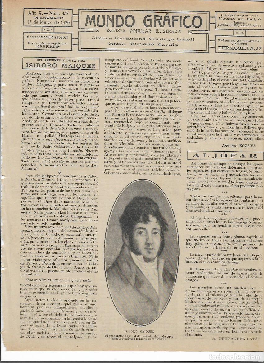 Colecionismo: A&Ntilde;O 1920 RECORTE PRENSA ISIDORO MAIQUEZ ACTOR CARTAGENA CENTENARIO DE SU MUERTE